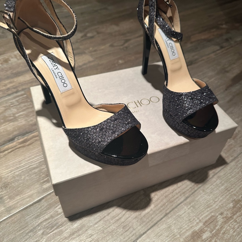 Jimmy Choo Silver Glitter Heels